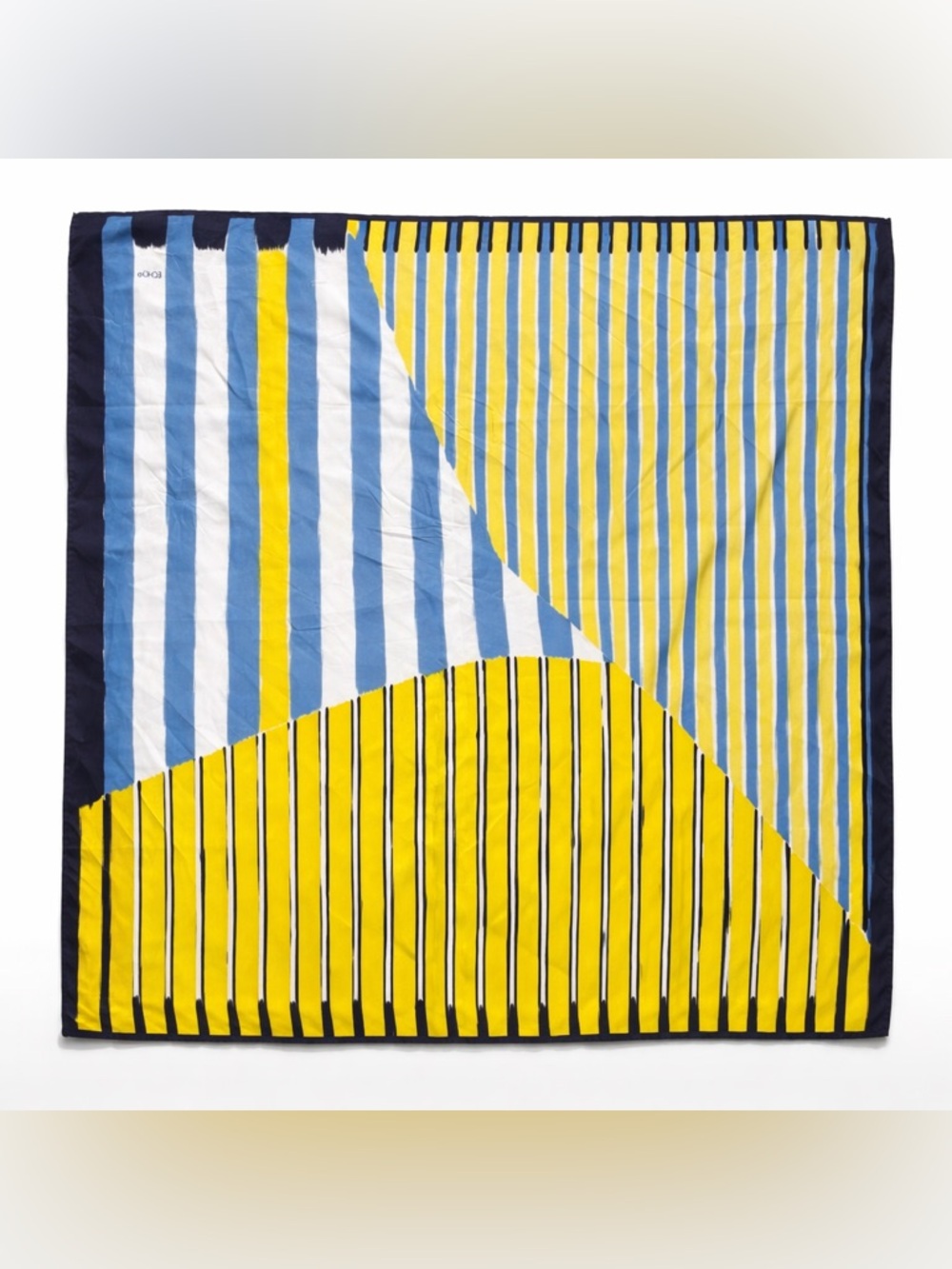 Echo Abstract Stripe Scarf Blue Yellow Silk Blend Square Scarf